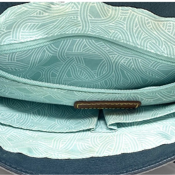 The Sak Navy Blue Leather Crossbody Bag Purse Handbag Zipper Pockets Lined inner - Picture 10 of 16